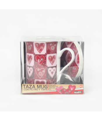 Taza de té con tapa corazones